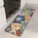 Floral Long Kitchen Runner Rug for Floor, Boho Cushioned Anti-Fatigue, Non-Slip Standing Desk, Waterproof Comfort Mat for Sink, Office, Laundry, 17.3x59 Inch