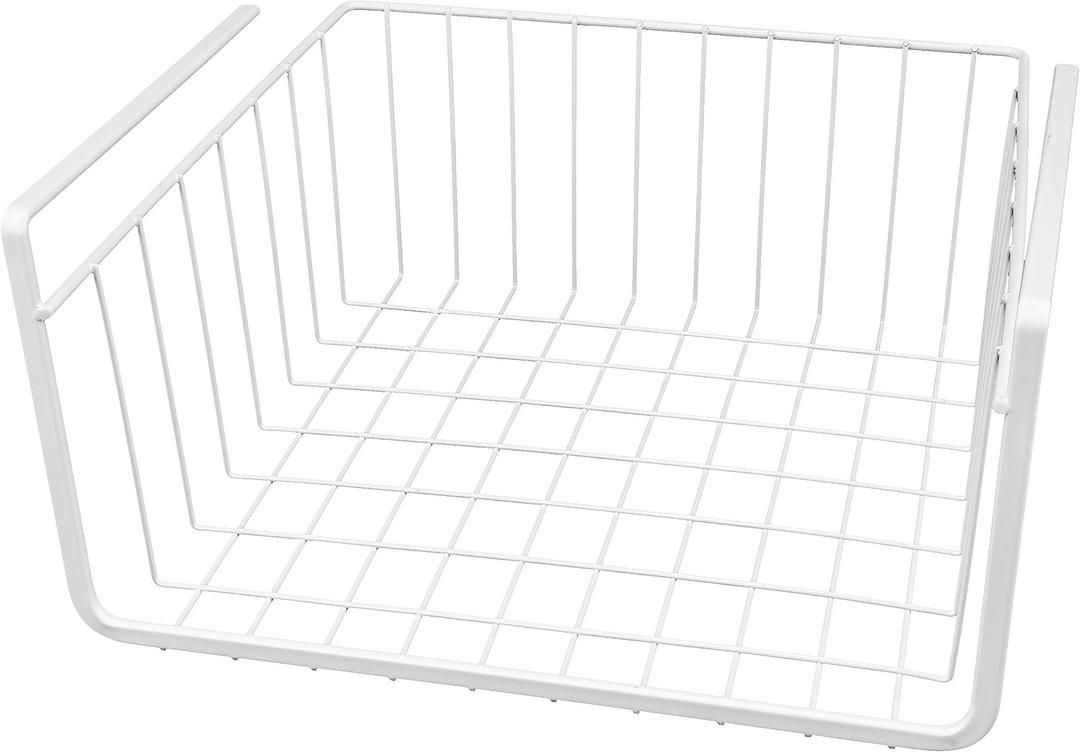 White Wire Under-Shelf Storage Basket, 11-Inch – Durable Organization Solution for Kitchen, Pantry, and Closet, 8pcs