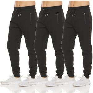 PURE CHAMP Mens 3 Pack Fleece Active Athletic Workout Jogger Sweatpants for Men with Zipper Pocket and Drawstring Size (Medium)