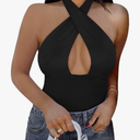 REORIA Butsmooth® Women's Trendy Sexy Casual V Neck Double Lined Sleeveless Slimming Going Out Tank Top Bodysuits, Black, S