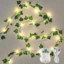 Vine with String Lights Battery Operated, 23FT 73 LED Ivy Leaf Lights USB Powered, Lighted Ivy Garland for Bedroom, Wall, Party, Garden, Birthday, Wedding, Room Decor, Warm White (73LED-Copper Wire)