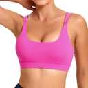 Sports Bras for Women, Medium-High Support Strappy Padded Running Sports Bras with Removable Cups (Pink, L)