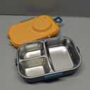 Bento Lunch Box, 304 Stainless Steel Portable Leakproof Lunch Food Containers Set with 3 Compartment for Adults - with Chopsticks Spoon Soup Bowl Gift for Friends, Family (Yellow)