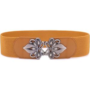 Womens Vintage Wide Elastic Stretch Waist Belt Retro Cinch Belt (Brown)