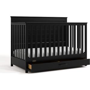 Graco Tristan 5-in-1 Convertible Crib with Drawer (Black) GREENGUARD Gold Certified, Fits Standard Crib Mattress, Premium Handle, Converts to Toddler Bed, Daybed, and Full-Size Bed, 30"L x 55"W x 40"H