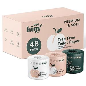 ecoHiny Premium & Soft Bamboo Toilet Paper | 48 Mega Rolls, 3 PLY & 350 Sheets | FSC Certified, PFAS Free, BPA Free, Septic Safe | Eco Friendly & Tree Free Toilet Tissues | Plastic Free Packaging