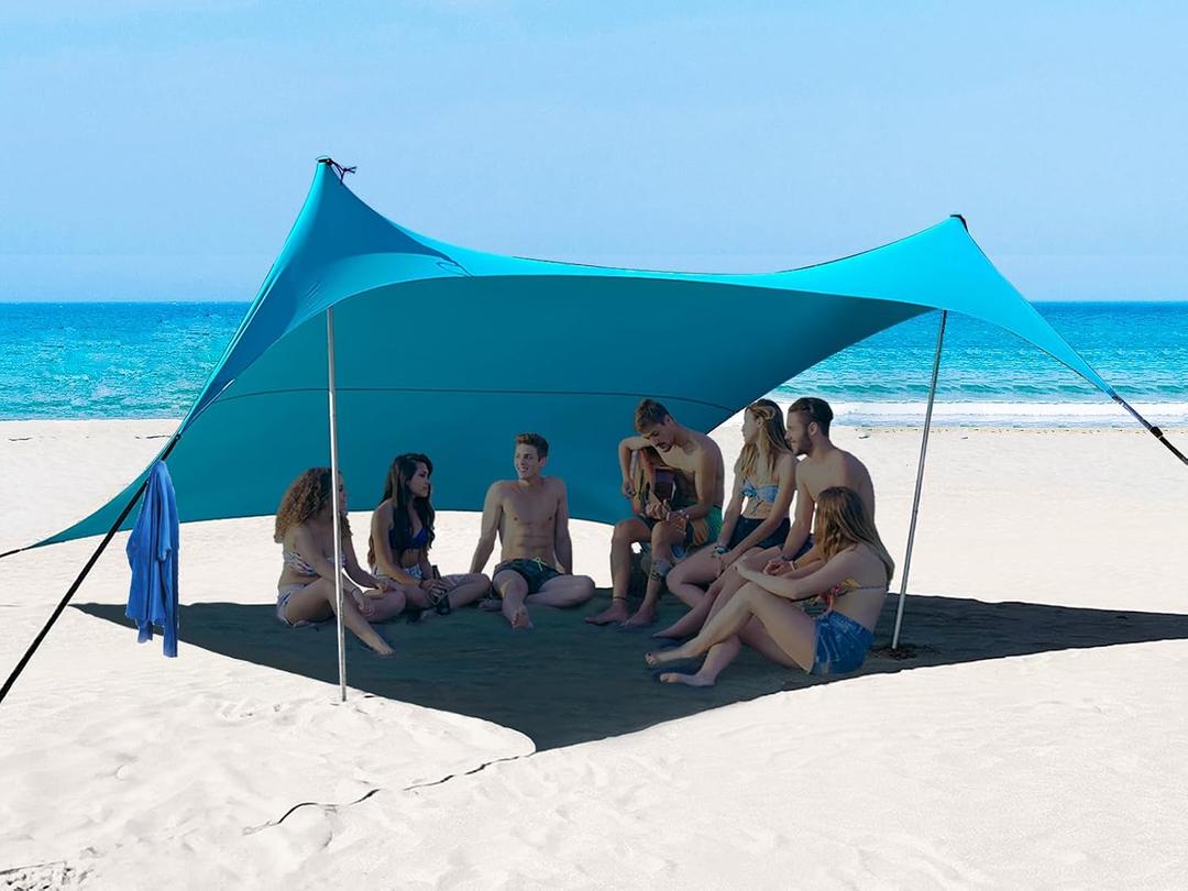 1010ft UPF50+ Beach Tent Sun Shelter, Windproof Stable Outdoor Pop Up Beach Shade Canopy for Camping, Fishing, Backyard Fun or Picnics, 2 Poles