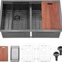 32x19 Inches Black Double Bowl Kitchen Sinks 32 Inch 50/ 50 Undermount Double Sink 16 Gauge Black Stainless Steel Double Basin Workstation Sink