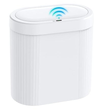 jinligogo 5 Gallon Bathroom Trash Can with Lid, Automatic Motion Sensor White Trash Can, Touchless Slim Waterproof Garbage Bin for Kitchen, Bedroom, Office, and Bathroom