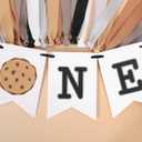 Cookie One High Chair Banner - First Birthday Party Decorations , Milk and Cookies Highchair Banner , Cookie Themed Cake Smash Party Decor , 1st Birthday Ribbon Banner
