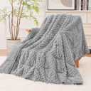 Super Fuzzy Soft Fleece Sherpa Weighted Blanket 15 lbs for Adults, 3D Imitation Turtle Shell Luxury Weighted Throw for Better Sleep, Dual Sided Cozy Heavy Blankets for Couch Bed, Grey, 60" x 80"