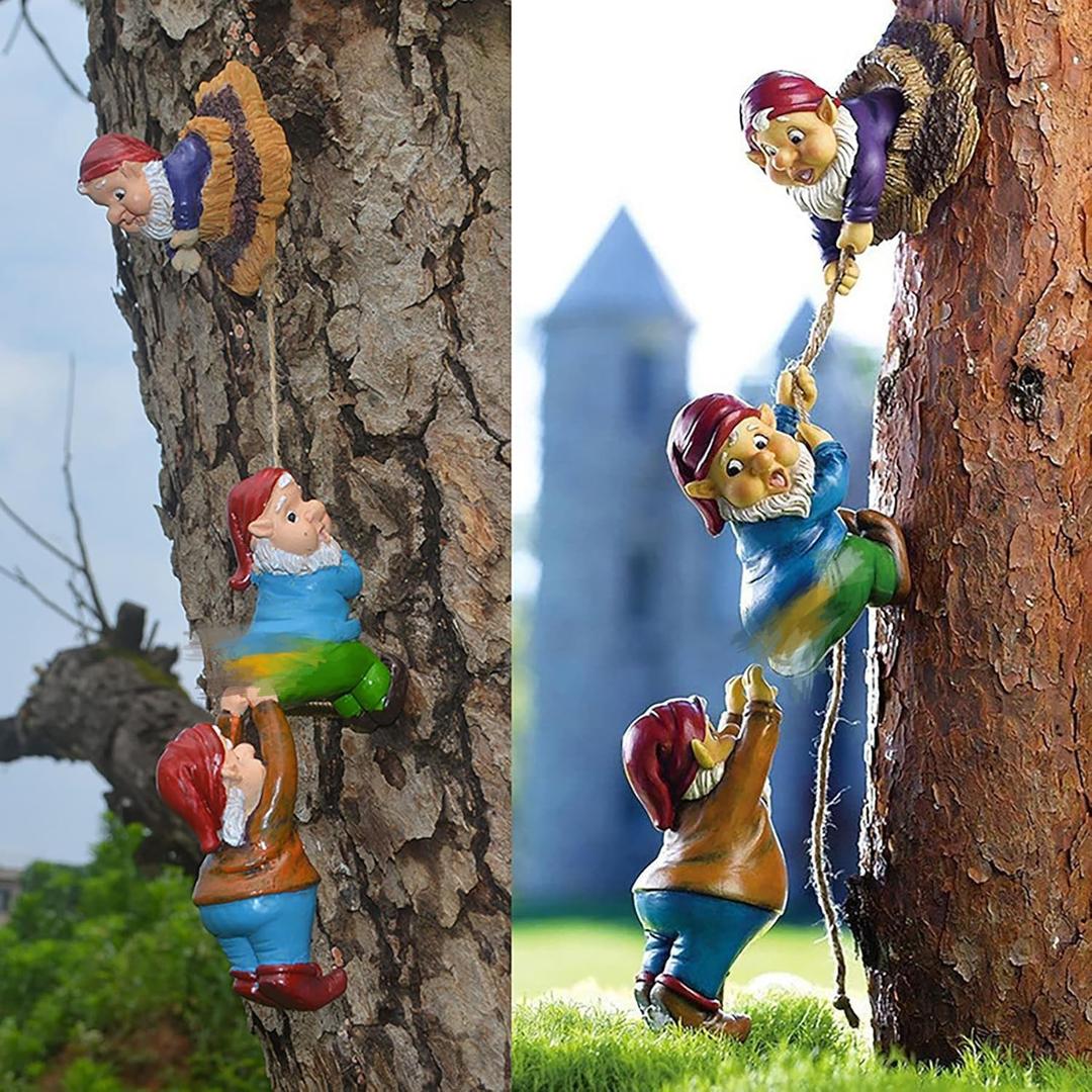 Gnome Statue Gift Climbing Rope Garden Gnomes Statue, Resin Garden Gnome Tree Hugger Outdoor Decor Accessories, Miniature Figurines Micro Garden Gnome Landscape Figurine for Lawn Balcony Patio (Purple)
