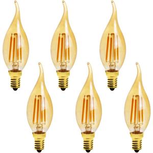 6-Pack E14 4W C35 Dimmable LED Filament Bulb, 2200K Warm White 400LM Edison Candle Flame Shape Bent Tip Light Bulb, C35 Amber Glass Globe Cover, 40 Watt Equivalent, AC 110V