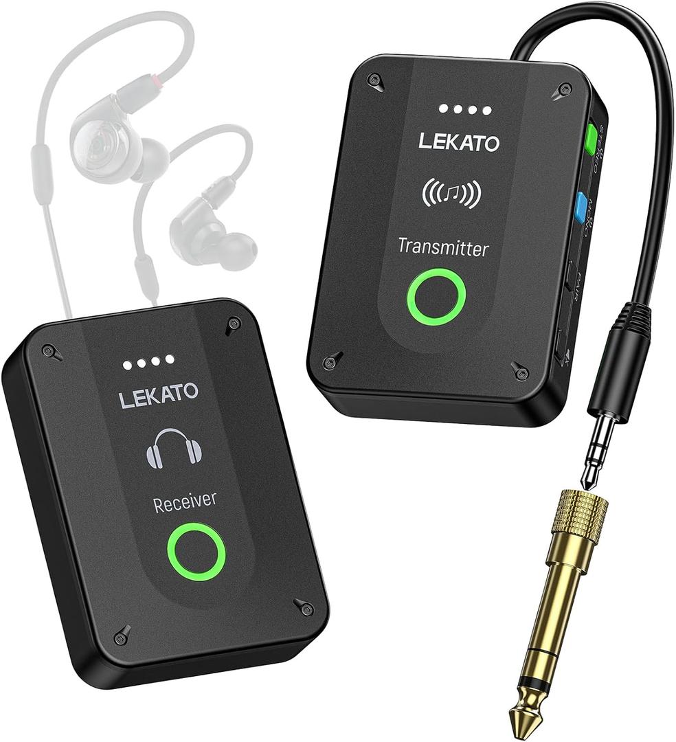 LEKATO Wireless in Ear Monitor System MS-02, Upgraded 2.4G Stereo IEM System Low Latency with Transmitter Beltpack Receiver Auto-Pairing,One to More, in-Ear Monitoring for Church,Band,Singer,Stage
