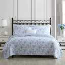 Laura Ashley - Full/Queen Quilt Set, Reversible Cotton Bedding with Matching Sham, Medium-Weight for Year Round Use, Floral Print Bed Set (Walled Garden Blue)