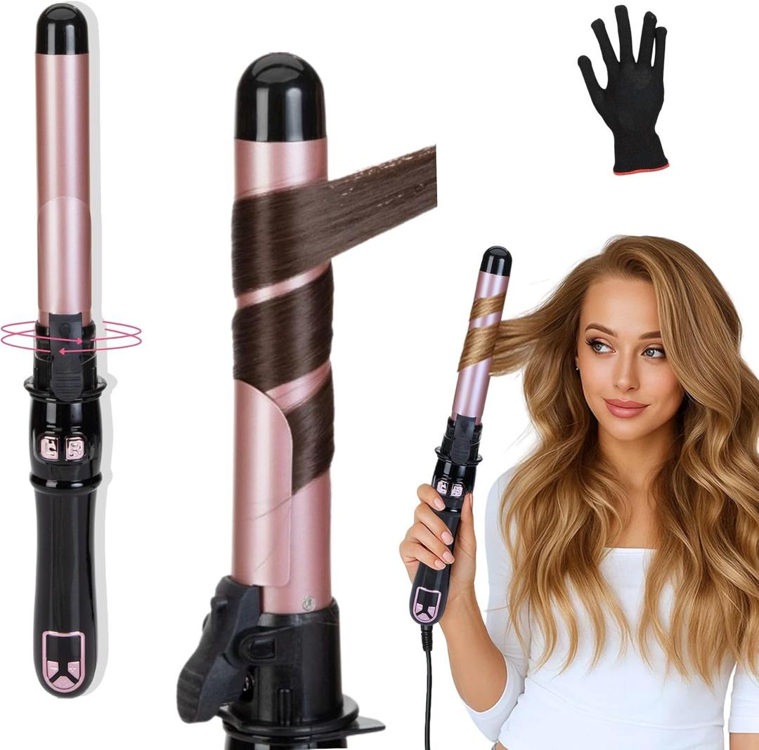 HC Honey Coco Rotating Curling Iron– 1.1-Inch Self Curling Iron, Auto Shut-Off, Fast-Heating Automatic Hair Curler Dual Voltage for All Hair Types (Rose Gold)