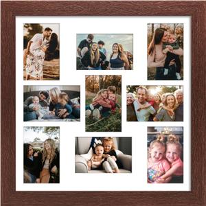 17x17 Picture Frame Display 9 opening 4X6 Picture Frame Collage,Multi Photo Frame with Mat,Plexiglass,Wall Mount Decor,Walnut Wood Grain