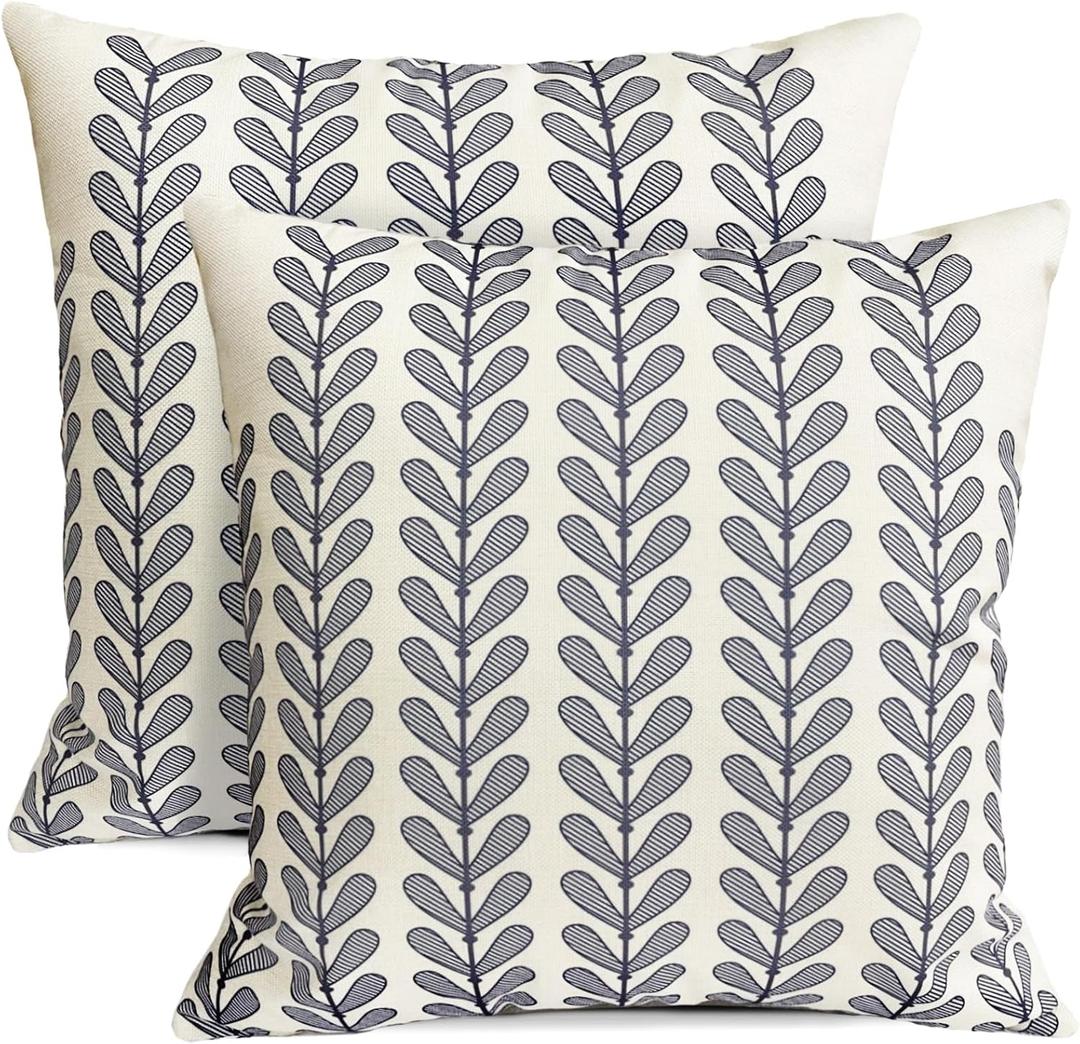 Decorative Throw Pillow Covers Set of 2 Blue Pillow Covers 18x18 Inch Throw Pillow Cover Linen Pillowcase Modern Boho Farmhouse Outdoor Pillow Covers for Couch Sofa Bed Living Room