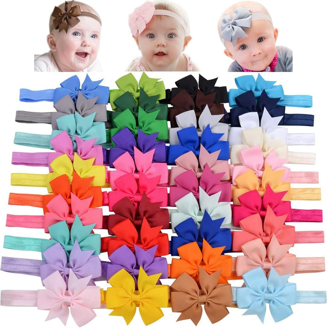 Hairband, Baby Girls Headbands 3Inch 40 Colors Grosgrain Ribbon Hair Bows Choice for Baby Girls Infants Toddler Kids Teens and Children