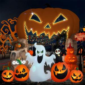 8ft Bat Pumpkin Row Stand Halloween Inflatable Outdoor Decoration, Yard Decorations with LED Lights for Outdoor Lawn, Garden, Home Holiday Party