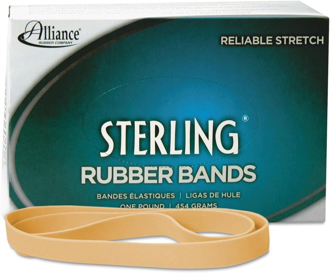 Alliance Rubber 25075 Sterling Rubber Bands Size #107, 1 lb Box Contains Approx. 50 Bands (7" x 5/8", Natural Crepe) , Beige