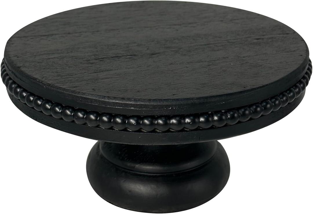 White Wash Display Wood Riser, 8.25inch Shabby Chic Pedestal Tray Decor with Beads, Farmhouse Display Stands for Coffee Bar, Bathroom, Kitchen Island (Black)