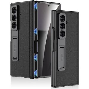 Miimall for Samsung Fold 7 Case with Screen Protector, Hinge Protection & Kickstand, PU Leather Heavy Duty Ultra Slim Thin Protective Phone 360 Full Body Cover for Galaxy Z Fold7 5G Case Stand Black