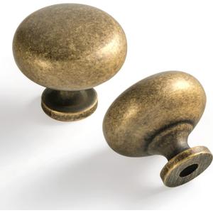 Set of 12 Elegant Antique Brass Cabinet Knobs - Classic Round Kitchen Hardware, Vintage Drawer Pulls Sleek Retro Dresser Handles