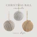 12PCS Neutral Christmas Ornaments Balls Set, 3.15" Jute Burlap & Fabric Hanging Baubles, Rustic Farmhouse Textured Tan Xmas Tree Decorations for Holiday Party Home Decor