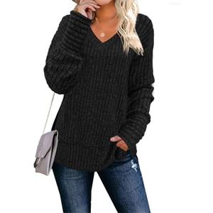 JomeDesign Womens Sweaters Long Sleeve V Neck Shirts Loose Casual Fashion Tops XXL