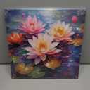 QIXIANG Watercolor Lotus Painting Canvas Wall Art Blooming Flower Pictures Zen Lotus Decor Artwork Framed for Bathroom Wall Decor (16.00" x 16.00", Lotus Flower 4)