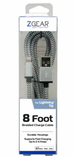ZGear Braided Lightning Charging Cable - Black/White 