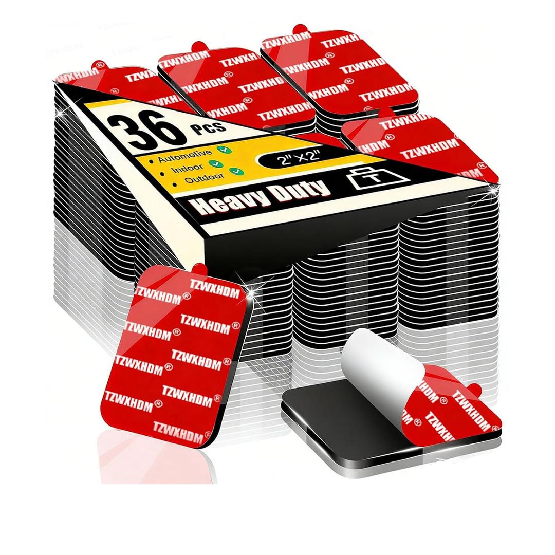 Heavy Duty Double Sided Tape, Heat-Resistant Heavy Duty Mounting Tape Kit, Strong Sticky Pads for GPS/DashCamera Suction Cup Mount (Square-2in-36pcs)