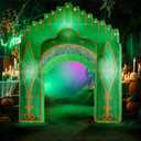Preboun 10ft Inflatable Green Castle Emerald Green Castle Inflatables Arch Blow up Archway Built in LED Lights for Wizard Birthday St. Patrick's Fairy Tale Party Yard Garden Outdoor Decor