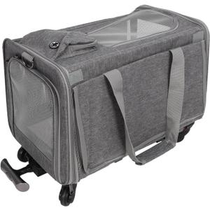 Cat Carrier with Wheels, 18.5x11.8x11.8in Pet Carrier with Wheels for Small Dogs and Cats, Rolling Cat Carrier Travel Bag with Telescopic Handle for Flight Camping Outdoor (Gray)