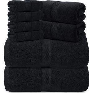 REDKISS 14 Piece Cotton Towel Sets for Bathroom - 2 Oversized Bath Sheets (35x70 in), 2 Hand, 4 Washcloth, Super Soft Quick Dry Highly Absorbent Balck Bath Towel Set for Home Gym Dorm Spa, 4pcs 36x52 4pcs 26x16 8pcs 11x11