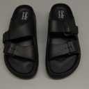 FUNKYMONKEY Women's Comfort Slides Double Buckle Adjustable Plastics Flat Sandals