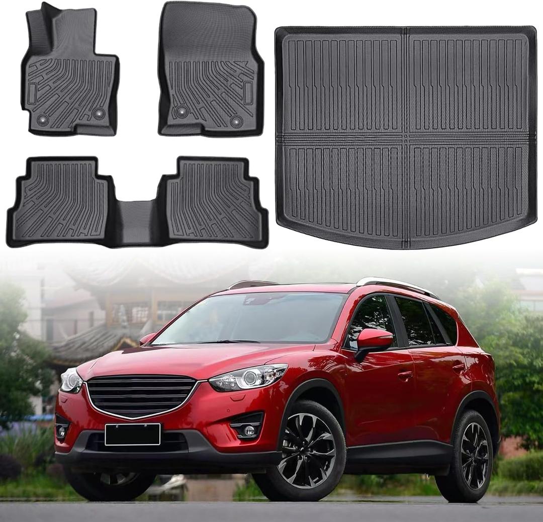 Floor Mats & Cargo Liner Compatible with 2013-2016 Mazda CX-5,All Weather Protection,Waterproof,Anti-Slip TPE Floor Mats & Trunk Mat for 2013 2014 2015 2016 Mazda CX5 Accessories