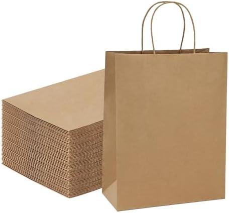 FACEBAG 100Pcs Brown Kraft Shopping Bags 10x5x13Inches Brown Paper Bags with Handles Bulk, for Merchandise,Party Favor, Retail,Gift Bag,Reusable & Durable
