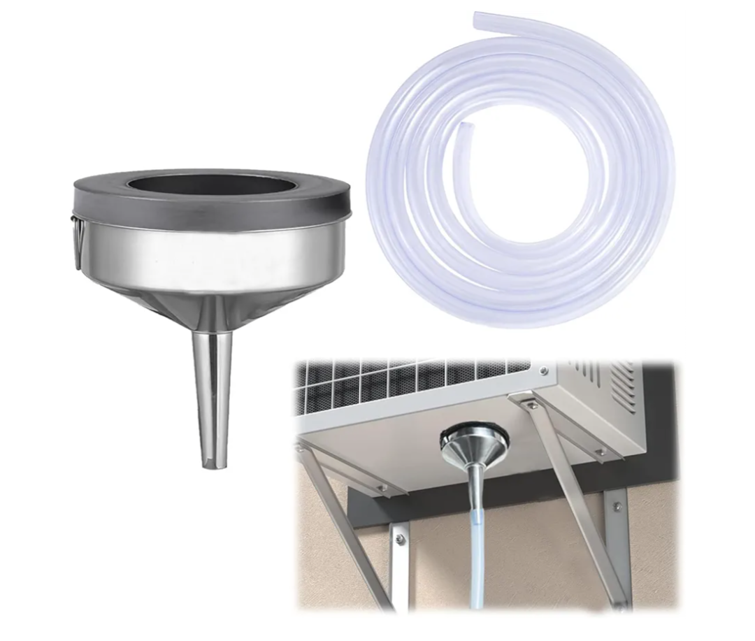 12Ft Magnetic Window Air Conditioner Drain Kit Universal Portable Air Conditioner Drain Hose Kit AC Drain Pipe Replacement Condensate Drain Hose Funnel Connector for Window AC and Mini Split Units