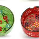 ARESTE Ashtrays for Smokers Indoor - Handmade & Hand-Paint Vintage Ash Tray - Retro Ashtray for Outside Patio - Ceramic Cigar Accessories - Cigar Ashtrays for Outdoors (4 Pcs - 2set red, 2set green)