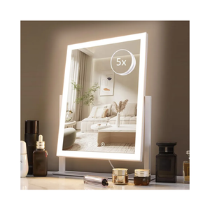 HIEEY Lighted Makeup Mirror, Hollywood Vanity Mirror with Lights, Three Color Lighting Modes, and 5X Magnification Mirror, Smart Touch Control, 360°Rotation (17.3in,White,Gift Box)