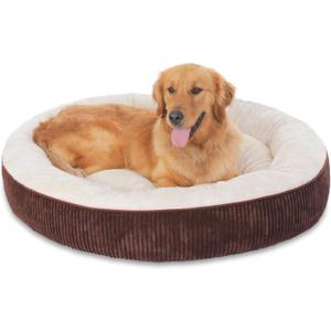 Bedfolks Donut Dog Bed,36 Inches Calming Round Dog Beds for Large Dogs,Washable Anti Anxiety Cuddler Dog Bed with Removable Cover(Coffee,Large)