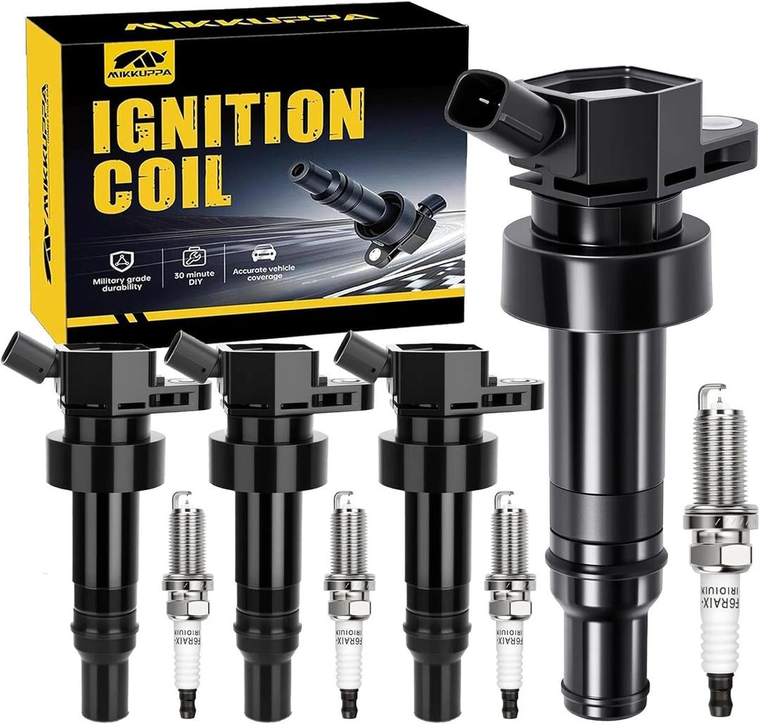 MIKKUPPA UF652 Ignition Coil Packs and Spark Plugs Replacement for 2012 2013 2014 2015 2016 2017 2018 2019 2020 Hyundai Accent Veloster Kia Rio Soul 1.6L, Replaces OEM 93815 Set of 4