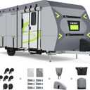 Heavy Duty 8 Layers RV Cover, Rip-Stop Camper Cover with Windproof Straps, Gutter & Tongue Jack Covers, Utility Travel Trailer Cover for All Weather Protection (27-30 FT)
