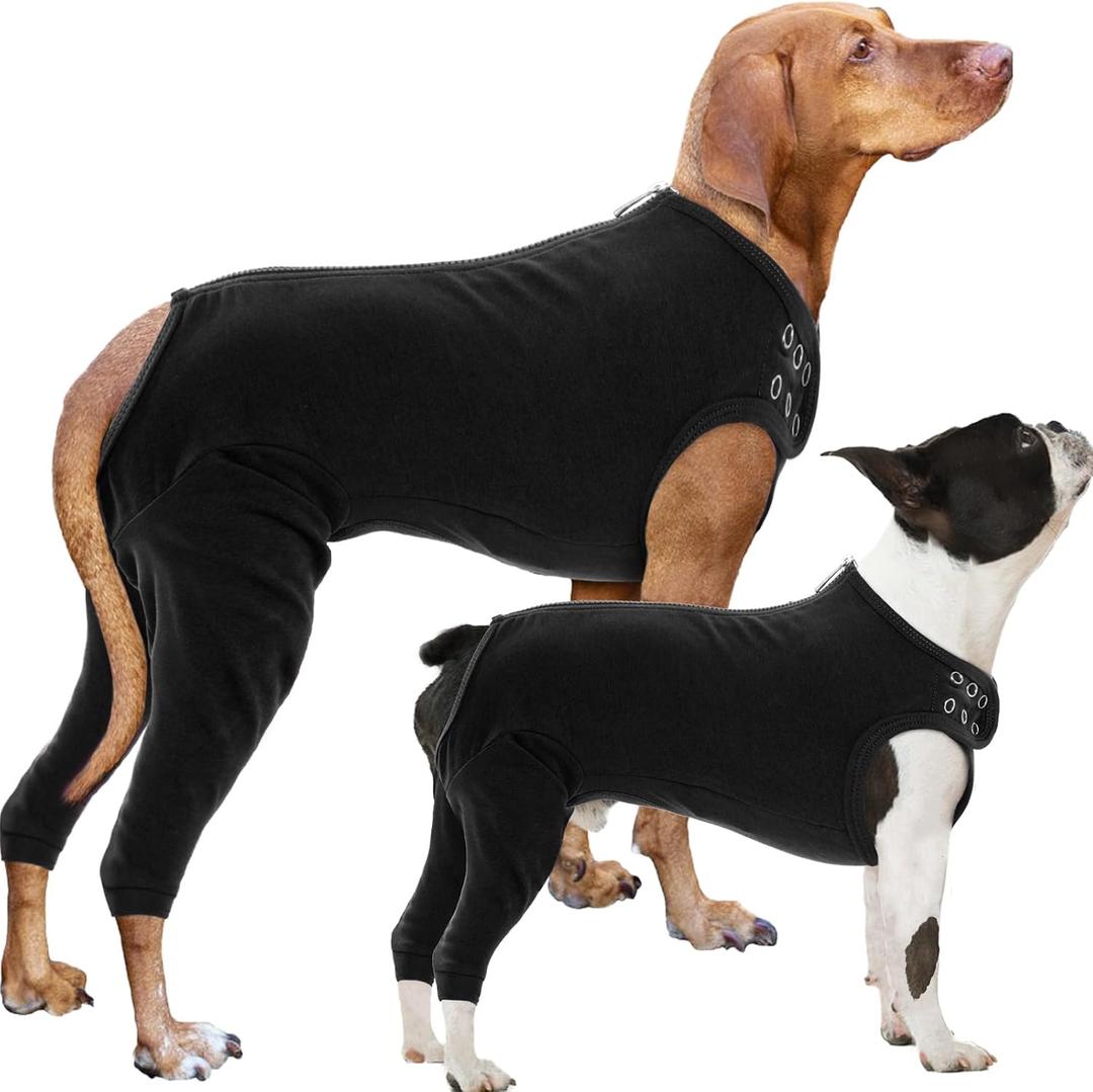 Nanaki Dog Wound Care Shirt, Leg Sleeves to Stop Licking Rear Leg and Abdomen, Surgery Suit for Female Spay, Onesie for Surgery Female, Surgical Recovery Suit Wound Heal Clothes, Black Large
