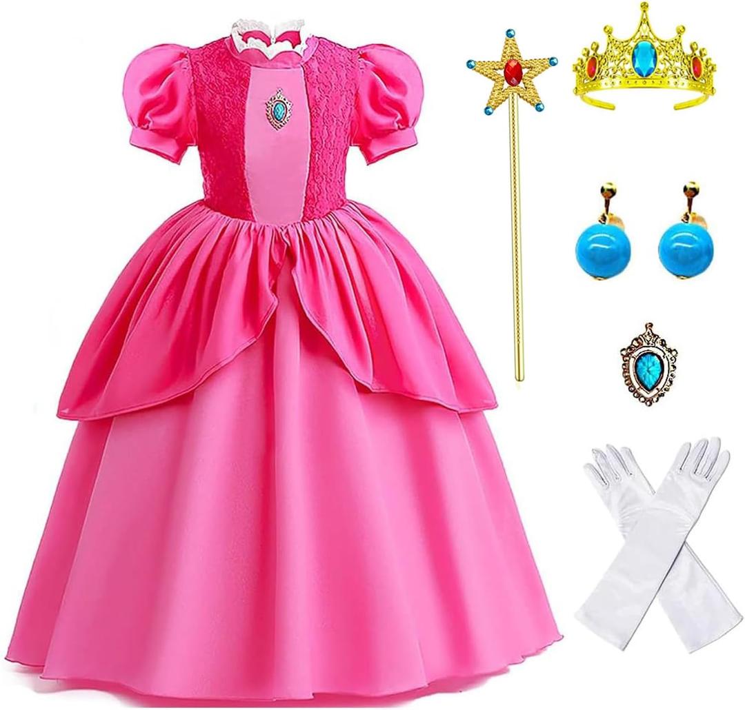 YUEGOO Pink Princess Costume Dress for Girls Kids, Princess Cosplay Halloween Party Dress Up Suit 3-12Y (4-5 Years)