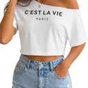 Graphic Crop Top for Women Sexy V Neck Ribbed Tank Top Casual Summer Sleeveless Shirt (White, M)