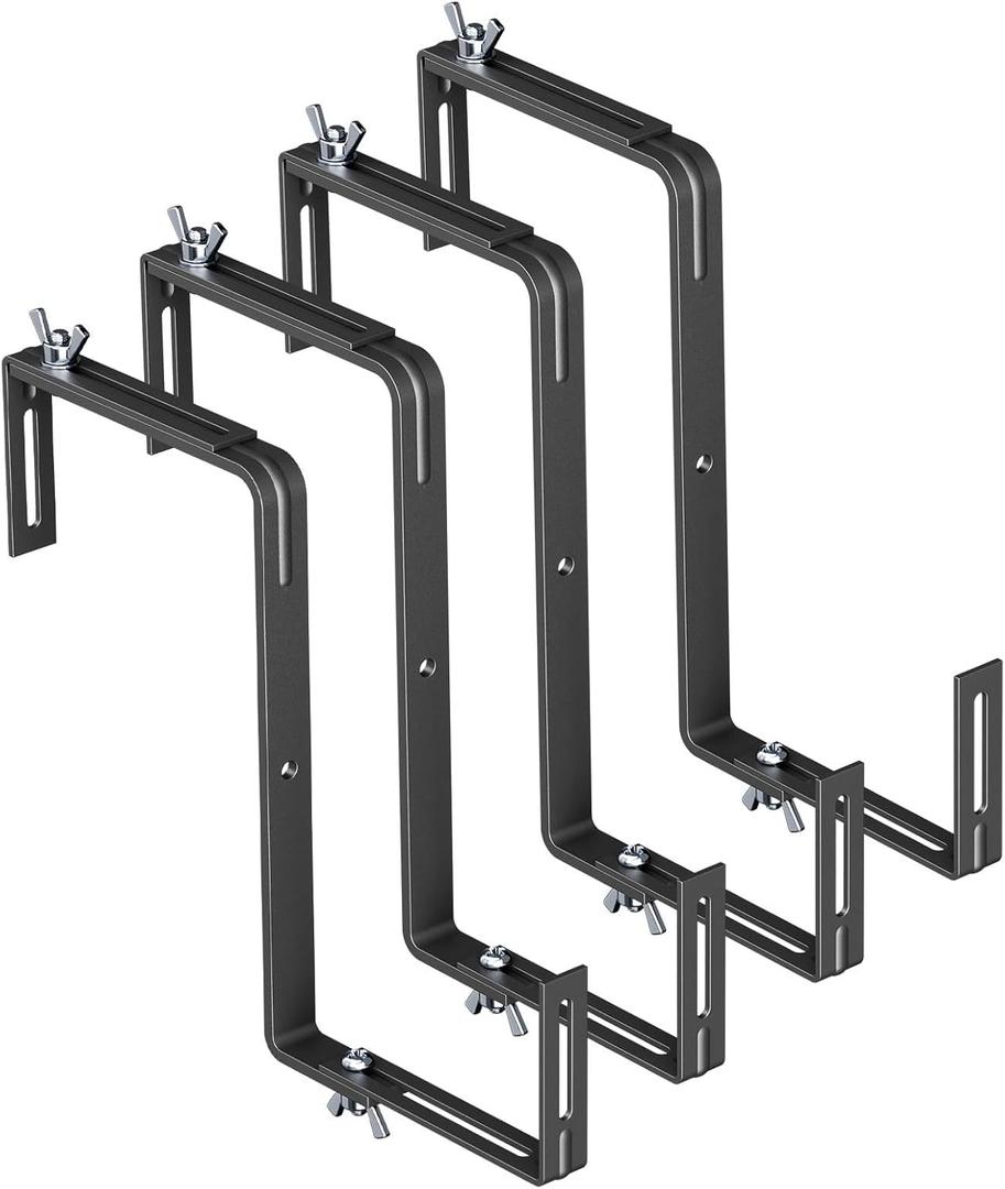 Adjustable Planter Box Brackets,Enhanced Bottom Support,Universal Outdoor Hanging Brackets,Flower Box Brackets for Fence Railings, Windowsill, Patio, Garden,Balcony. (Black)