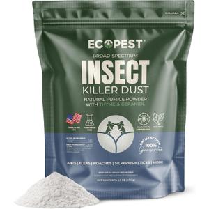 Crawling Insect Killer Dust, 1 lb. | Natural Repellent and Killer for Silverfish, Roaches, Ants, Ticks, and Fleas | Home Pest Powder for Indoor and Outdoor Perimeter | Low Odor and Non-Staining